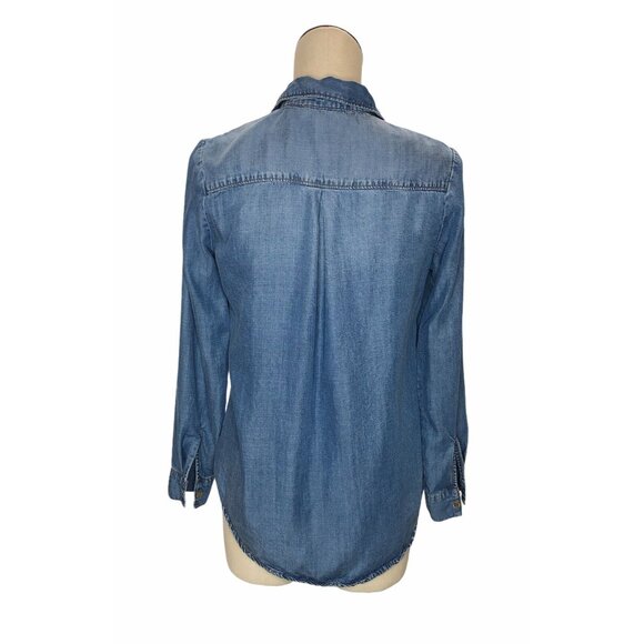 Workshop Republic Tencil Blue Denim Jean Shirt Women S Top Boho Long Sleeve - Picture 4 of 7